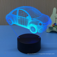 Voiture acrylique en forme de 3D LED veilleuse Creative visuel 7 couleurs clignotant lampe tactile